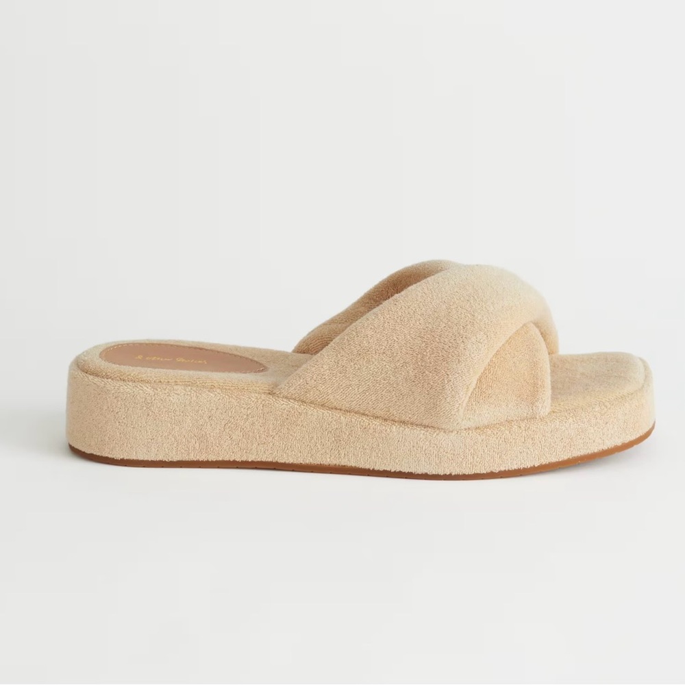 & Other Stories Beige Platform Terrycloth Slides Sandals Size 38 - Picture 2 of 11